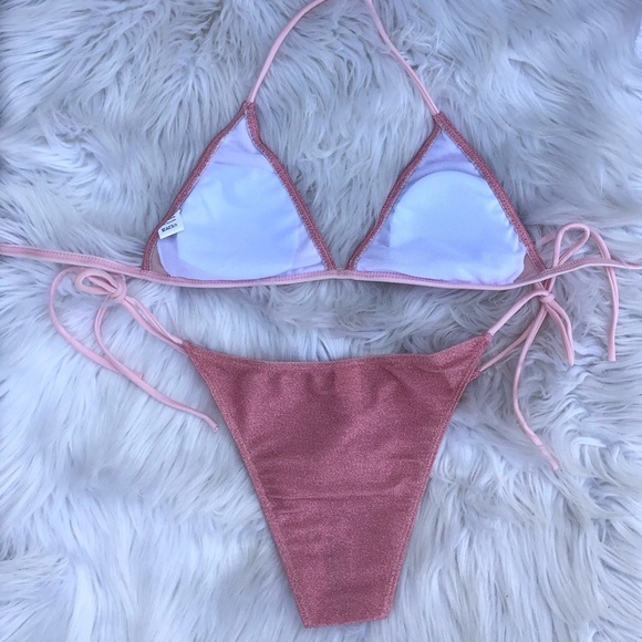 Dusty Rose Glitter Triangle Top Bikini Set 👙 - Picture 2 of 7